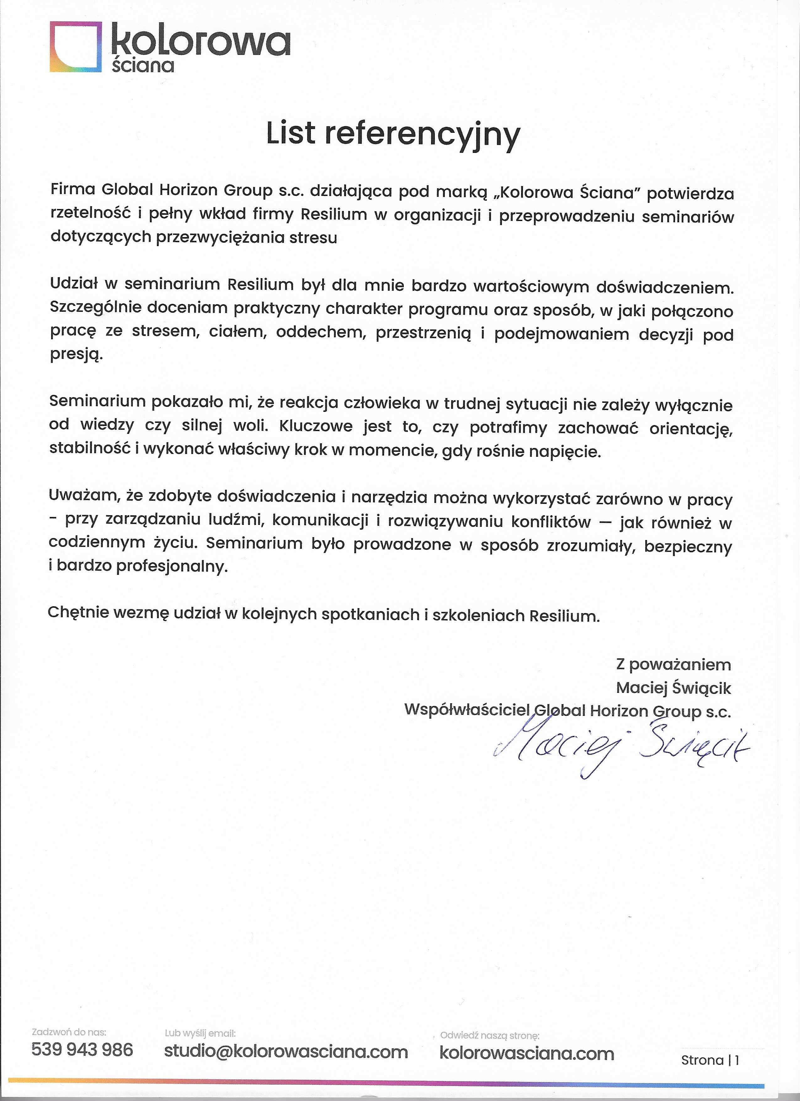 Oryginał dokumentu referencyjnego: Kolorowa Ściana / Global Horizon Group s.c.