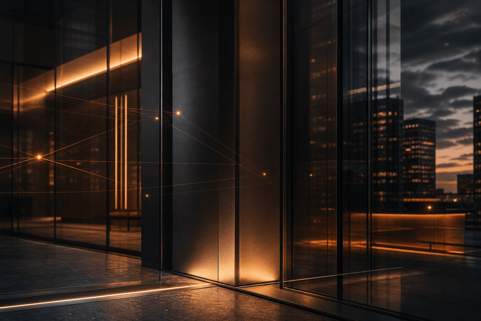 Nowoczesna architektura biurowa z subtelnymi liniami połączeń