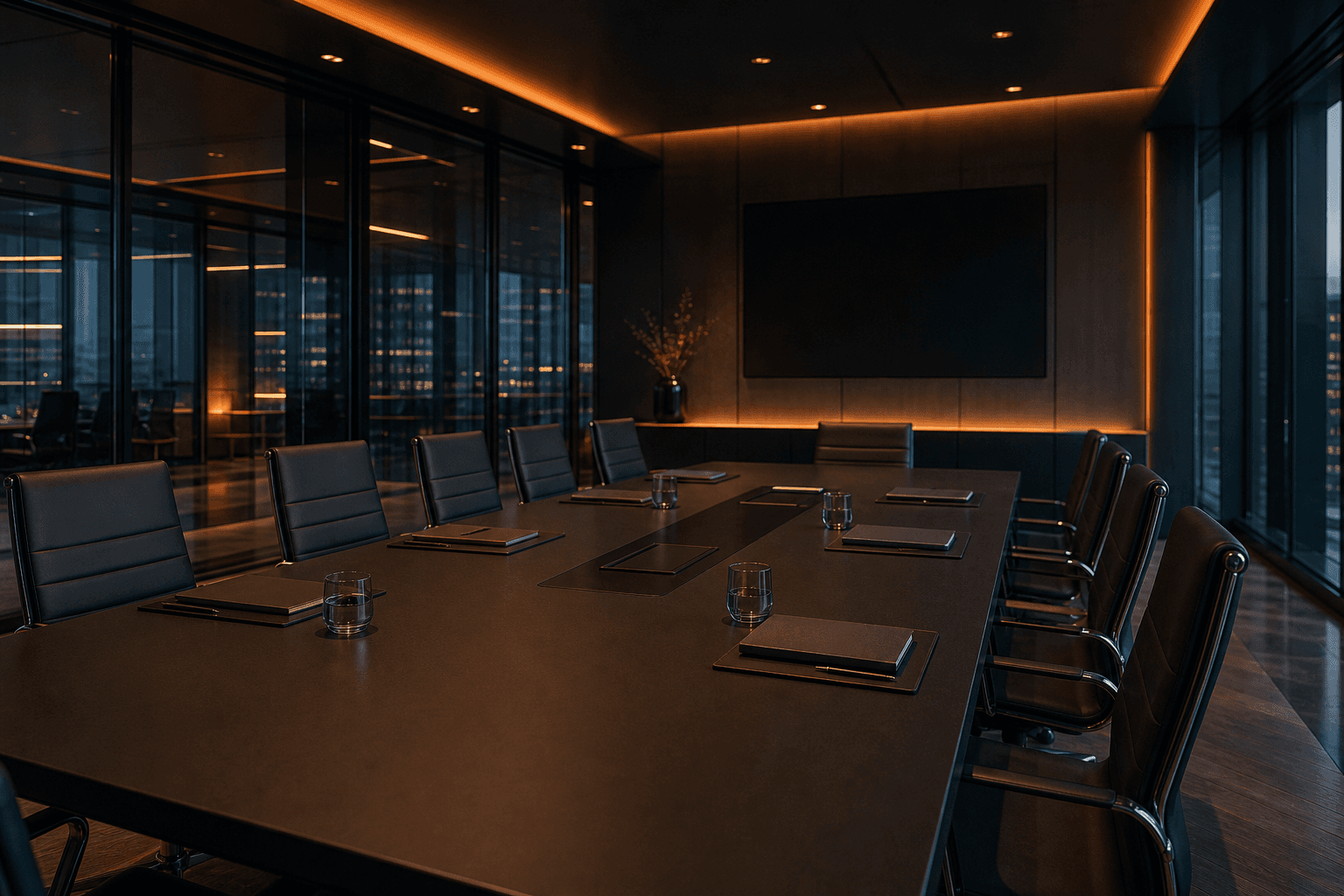 Pusta, elegancka sala konferencyjna przygotowana do rozmów biznesowych